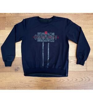 Givenchy Paris Men’s Black Embroidered Leather Logo Sweatshirt XXL (Fits L/XL)